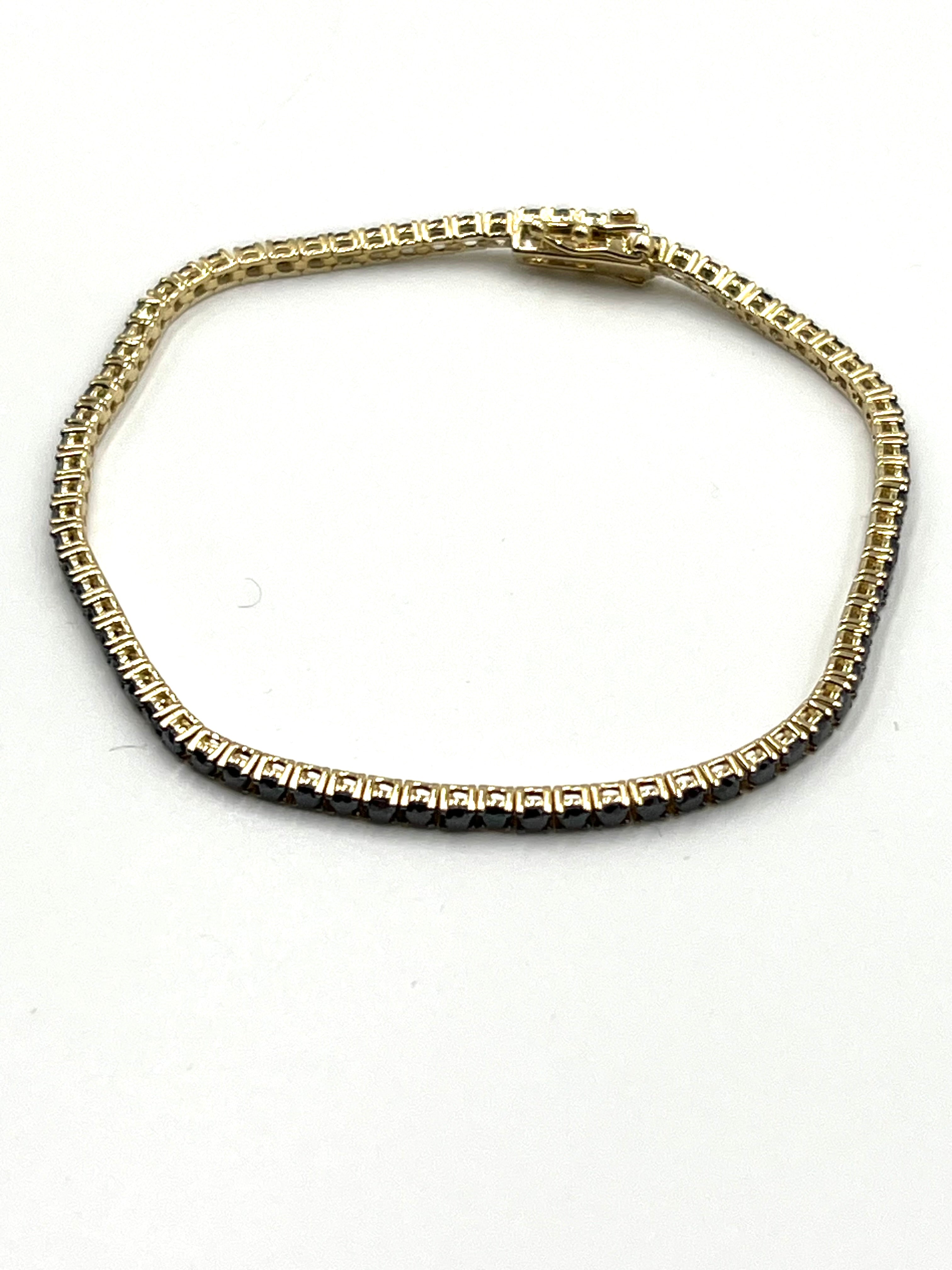Tennisarmband in Gelbgold mit schwarzen Diamanten
