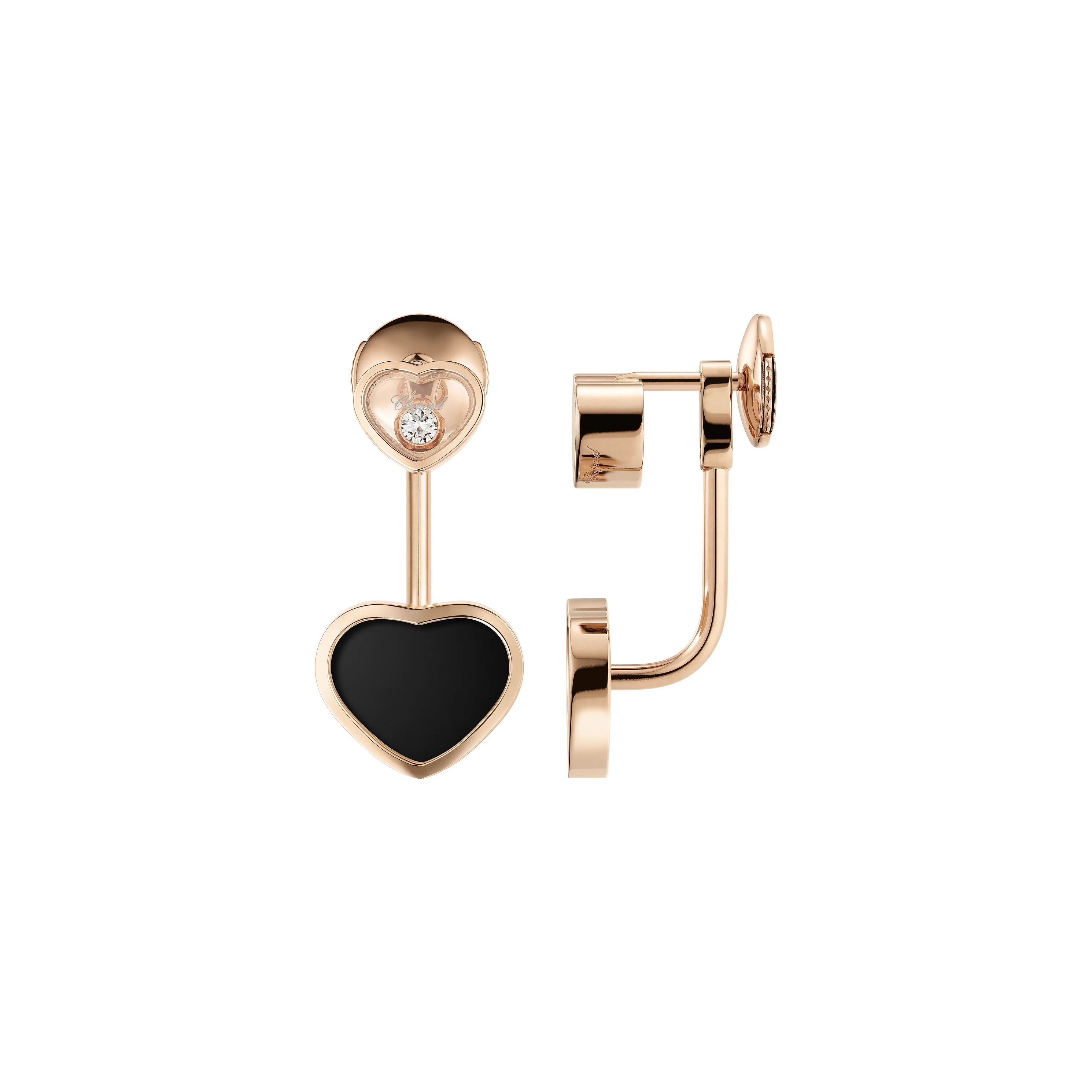 Chopard Happy Hearts Ohrringe Roségold, Diamanten, onyx