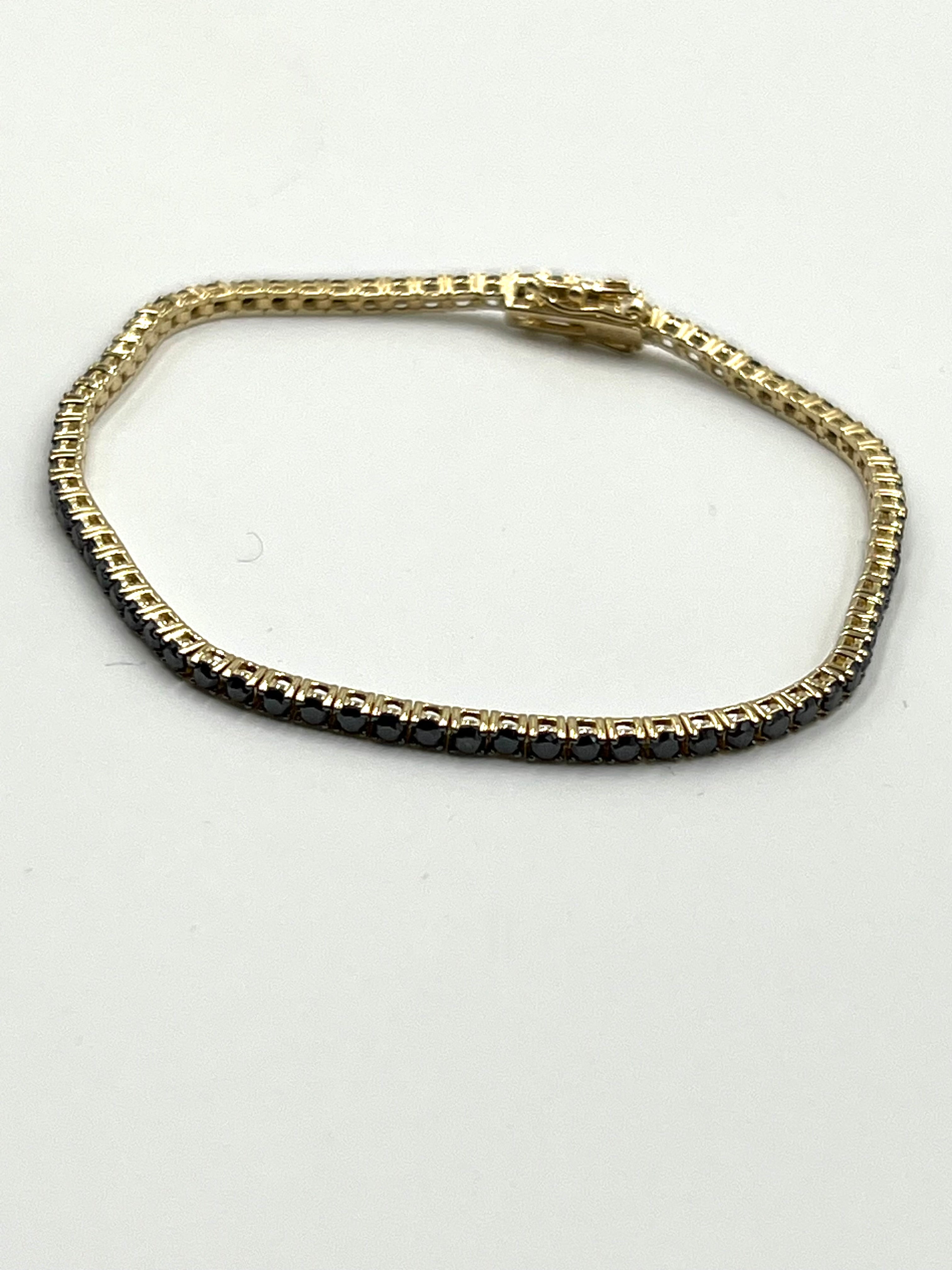 Tennisarmband in Gelbgold mit schwarzen Diamanten