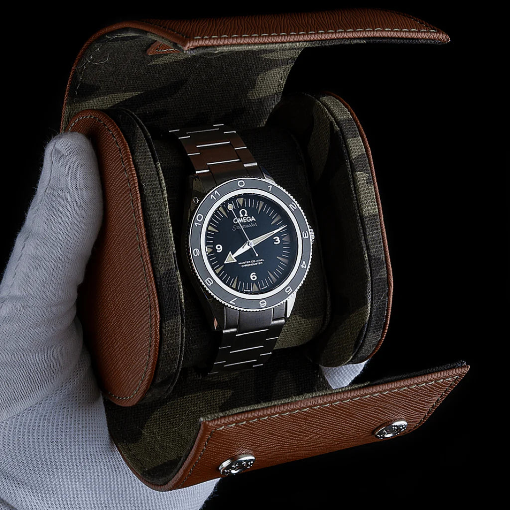 Braune Saffiano Leder 1er Uhrenrolle