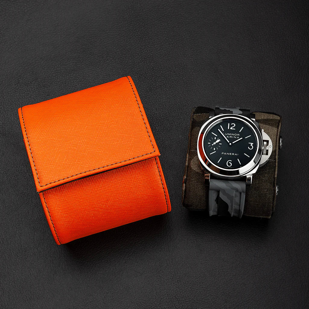 Orange Saffiano Leder 1er Uhrenrolle