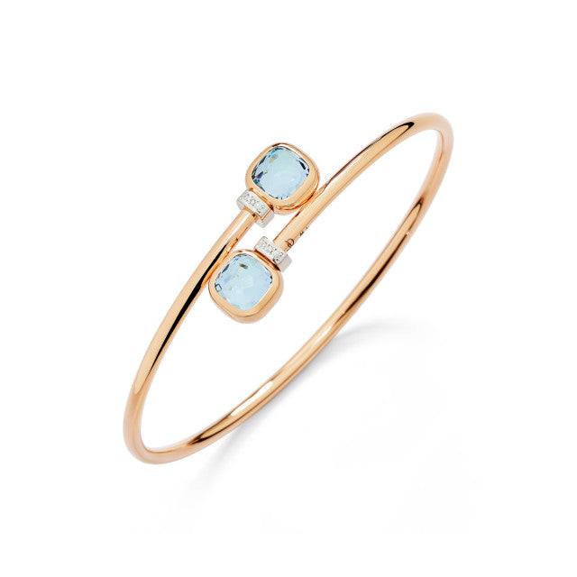 Pomellato - Nudo Armreif Mini  - Rosegold 750/- Brillianten und Sky Blauem Topas