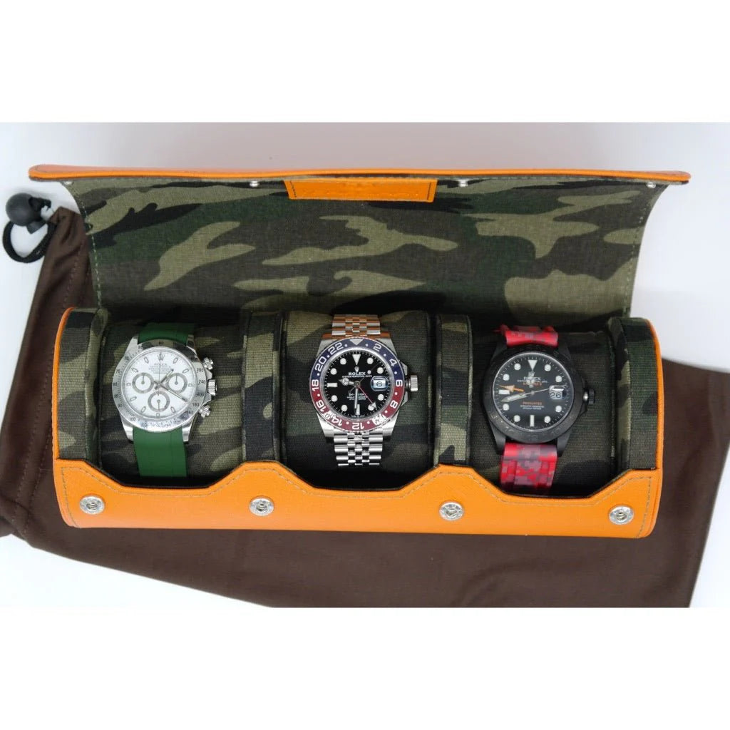 Orangene Saffiano Leder Uhrenrolle