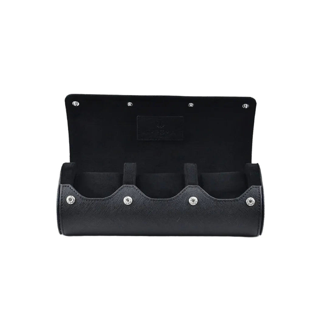 Voll Schwarze Saffiano-Leder Uhrenrolle