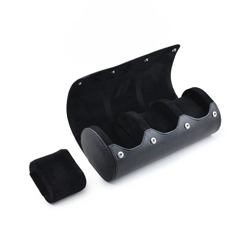 Voll Schwarze Saffiano-Leder Uhrenrolle