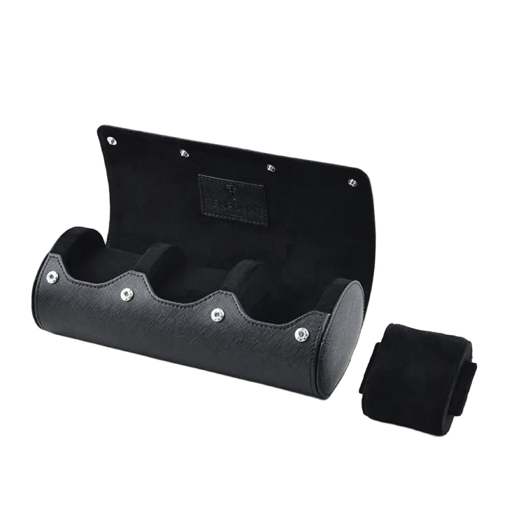 Voll Schwarze Saffiano-Leder Uhrenrolle