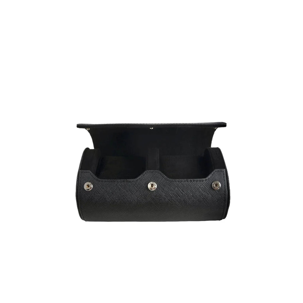 Schwarze Saffiano Leder 2er Uhrenrolle