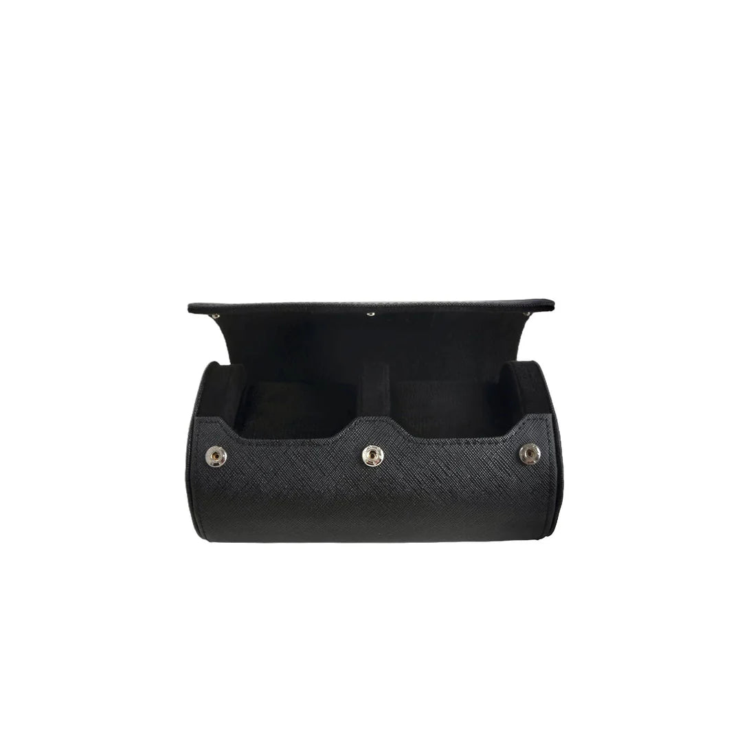 Schwarze Saffiano Leder 2er Uhrenrolle